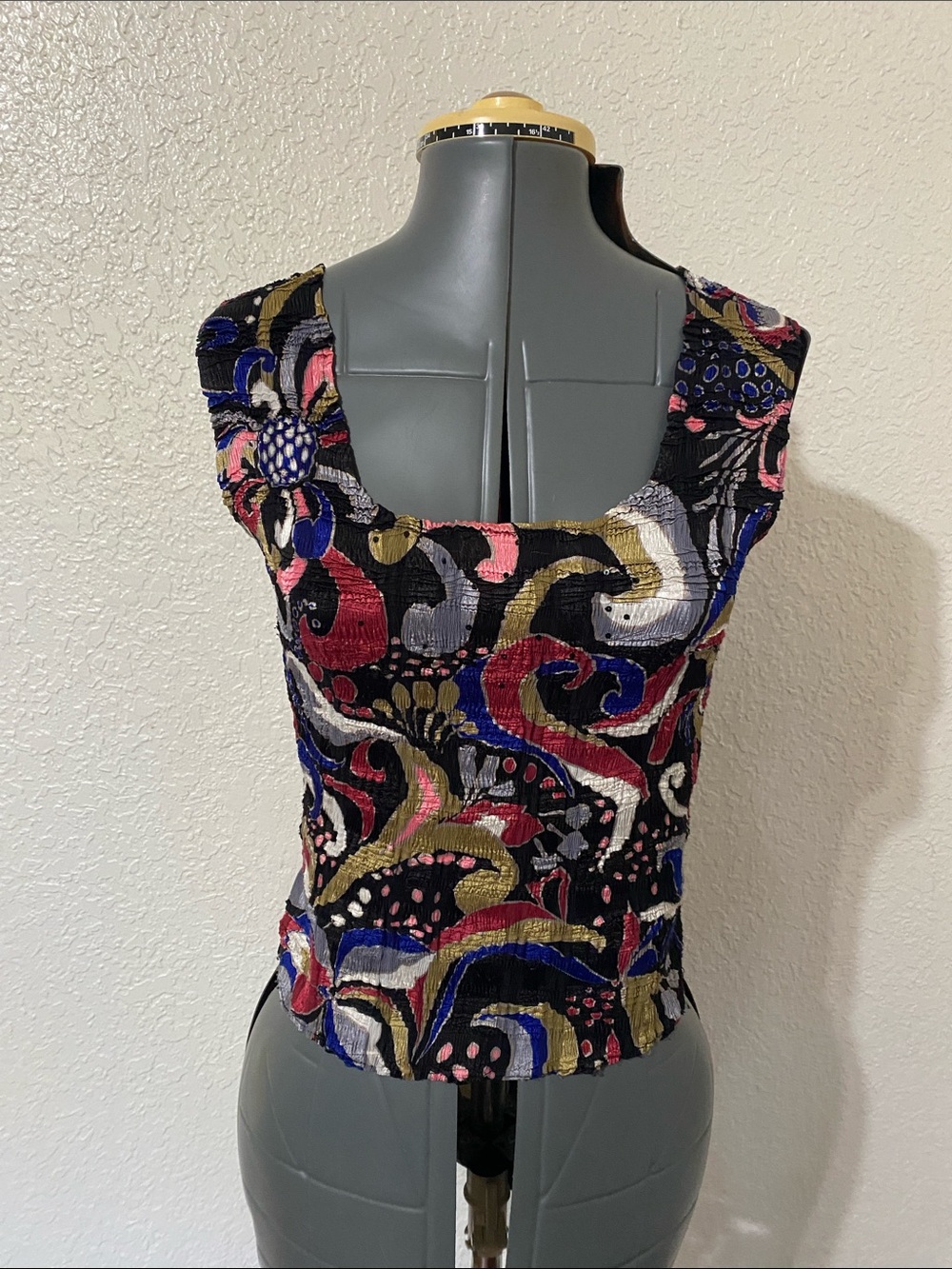 Black Multicolor Printed Square-Neck Camisole